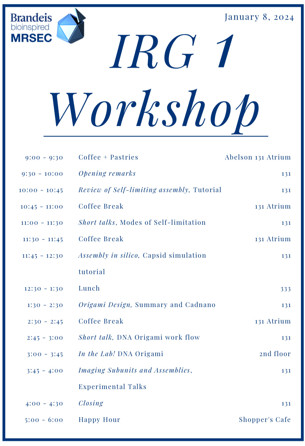 IRG1 workshop schedule