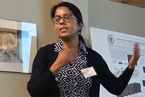 Shibani Dalal giving a 5-minute soundbite: "Biomaterial facility at MRSEC"