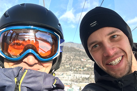 On the ski lift during winter school