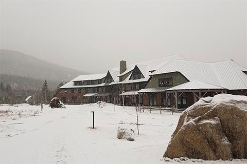 View of the Highland Center during a snowstorm