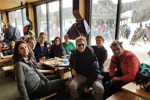 8 Skiiers at lunch