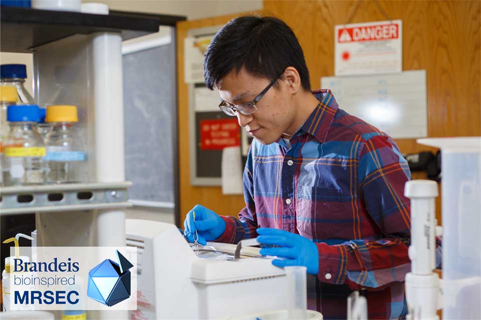 A man leaning over laboratory equipment and using tools to interact with it.