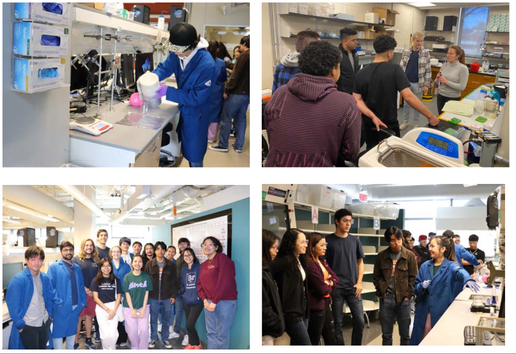 Waltham High School students visiting Brandeis chemistry facilities as part of the Spanish-Language Waltham High School Field Trip