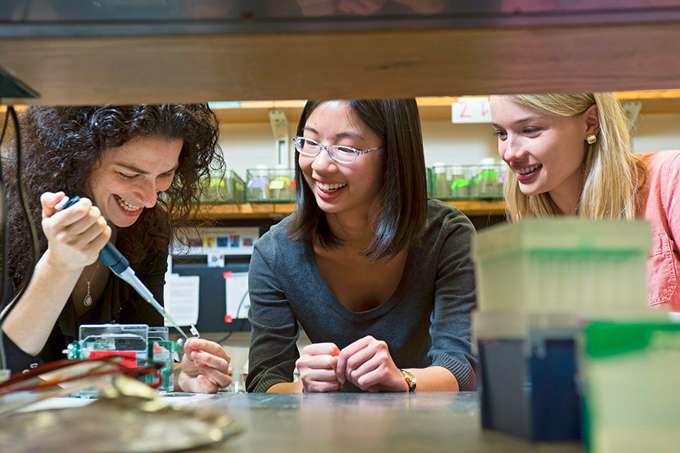 Professor Rodal in the lab with students