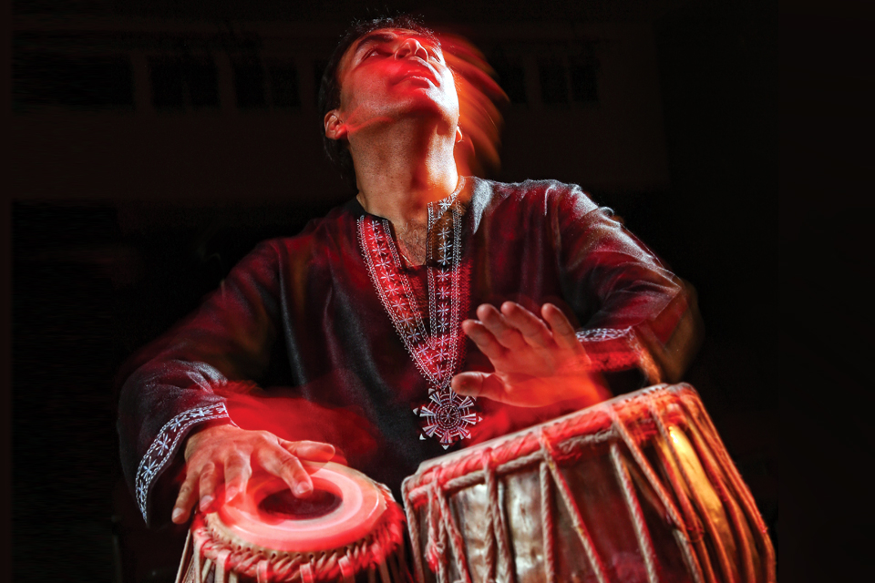 Guest artist Sandeep Das of India, playing the tabla.