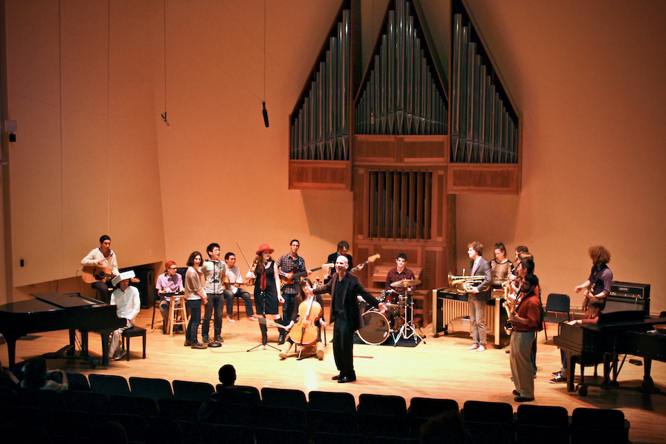 The Brandeis Improv Collective performs on the Slosberg stage