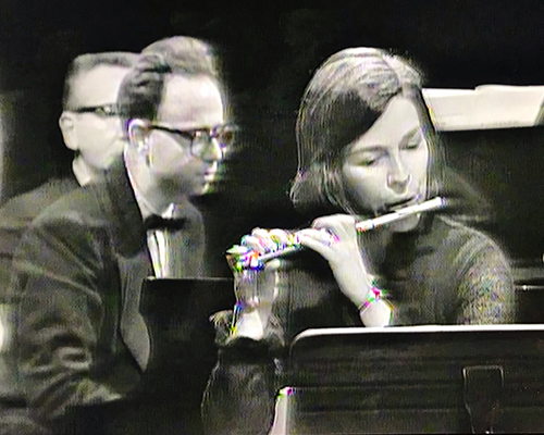 Martin Boykan plays piano on black and white TV screenshot