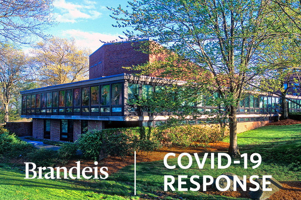 Slosberg Music Center Exterior with the text: Brandeis | COVID-19 Response