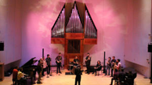 The Brandeis Improv Collective performs on the Slosberg stage