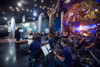 Performance at The Memorial Museum of Cosmonautics next to a statue of Yuri Gagarin