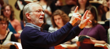 Close up of Jim conducting at his final concert