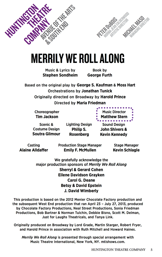 Program for Merrily We Roll Along, with Matthew Stern's name highlighted
