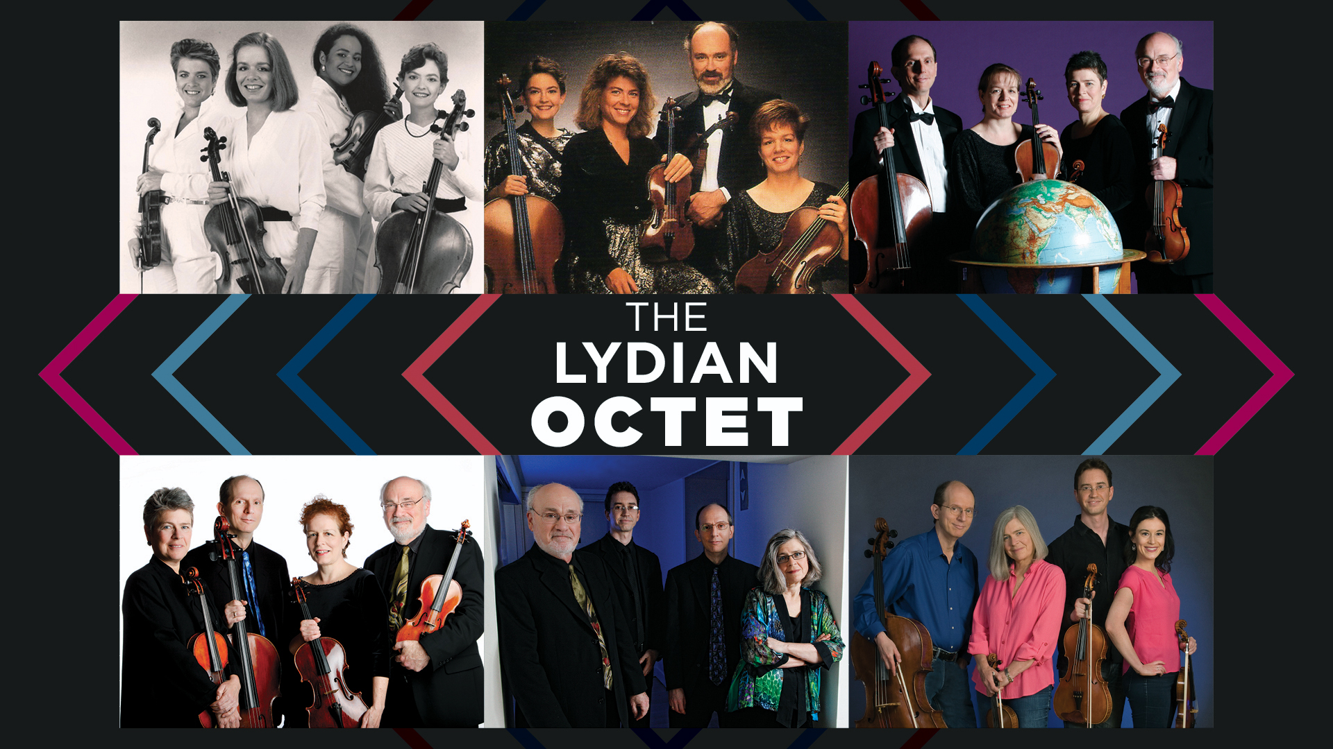 Poster for the Lydian Octet, including pictures of the quartet from the past and present
