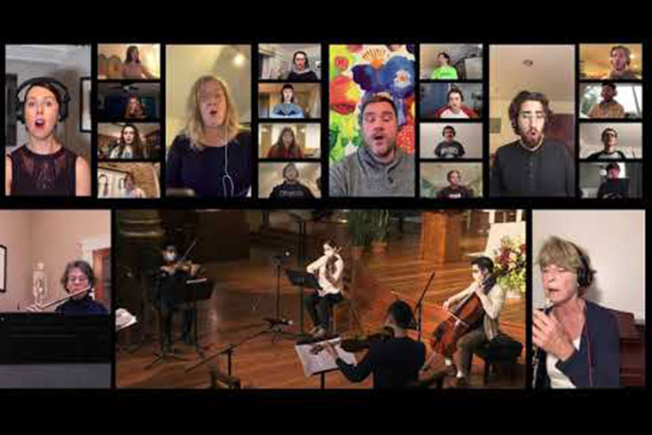 People singing on Zoom call in different frames.