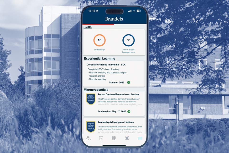 A mobile app showing aspects of the second transcript: experiential learning, microcredentials