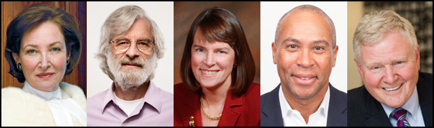 From left: Rosalie Silberman Abella, Leslie Lamport, MA’63, PhD’72, Lisa Lynch, P'17, Deval Patrick, Barry Shrage.