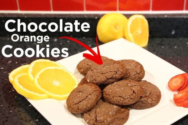 Image of chocolate orange cookies on a plate.