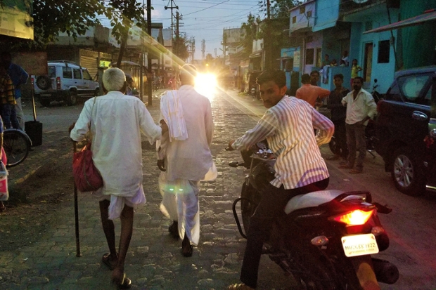 a slum in the Indian city of Nanded at night