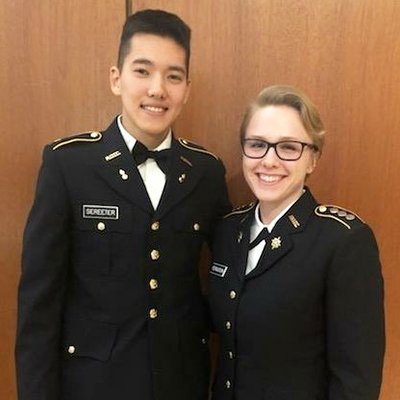 Sonor Sereter '19, left, and Kaleigh Ferguson ‘19 in dress uniform at an ROTC event