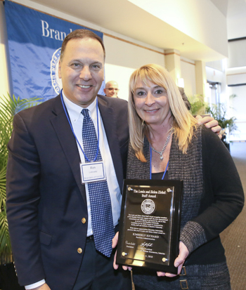 President Ron Liebowitz with Kimberly Ann Richard, who works in Facilities Administration and received the Louis and Helen Zirkel Staff Award