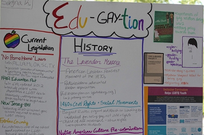 poster that reads "education" with regard to L G B T Q I A plus issues