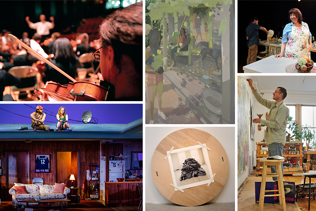 Images of art, musicians and theater sets