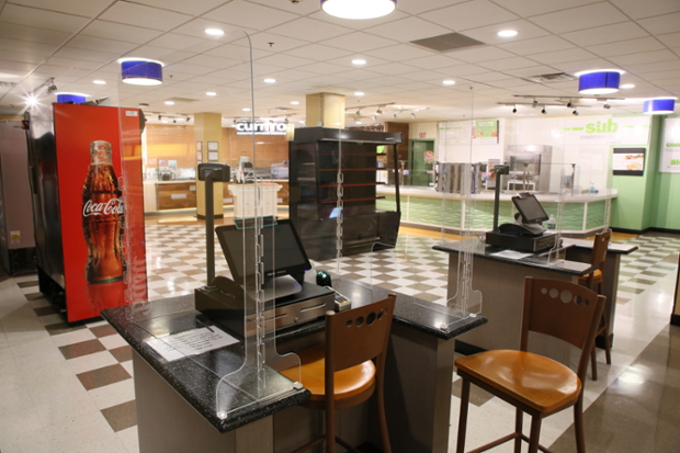 dining halls with plexi glass barriers