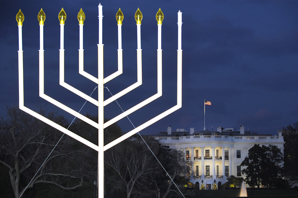 A large menorah outside the White House