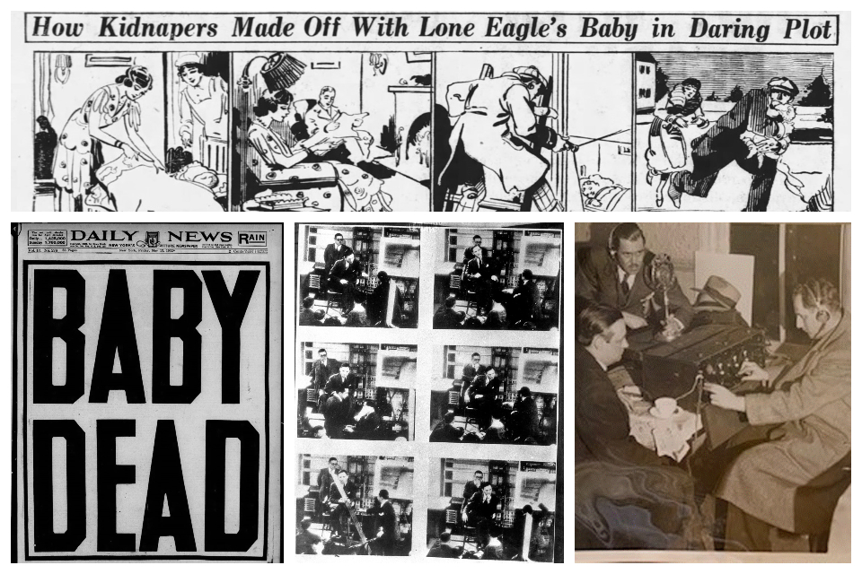 Collage of archival images related to Lindbergh case