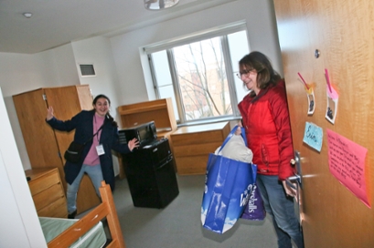 Alexandra Diener in her room with her mother