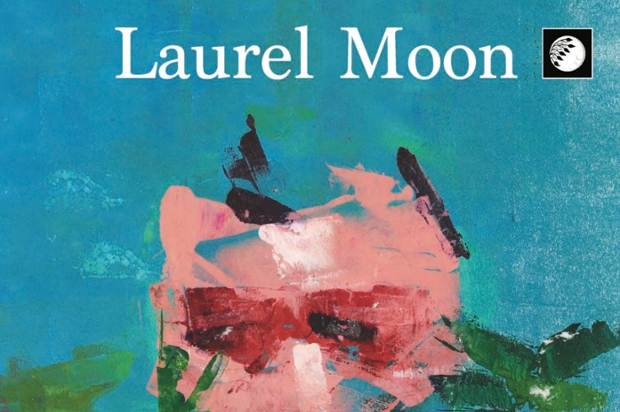A crop of the Fall 2019 copy of Laurel Moon Magazine, with a blue, pink and green abstract design and "Laurel Moon" in white letters