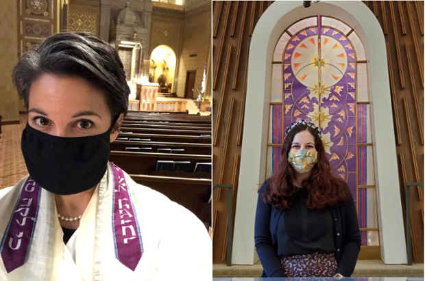 Two alumni rabbis wearing masks
