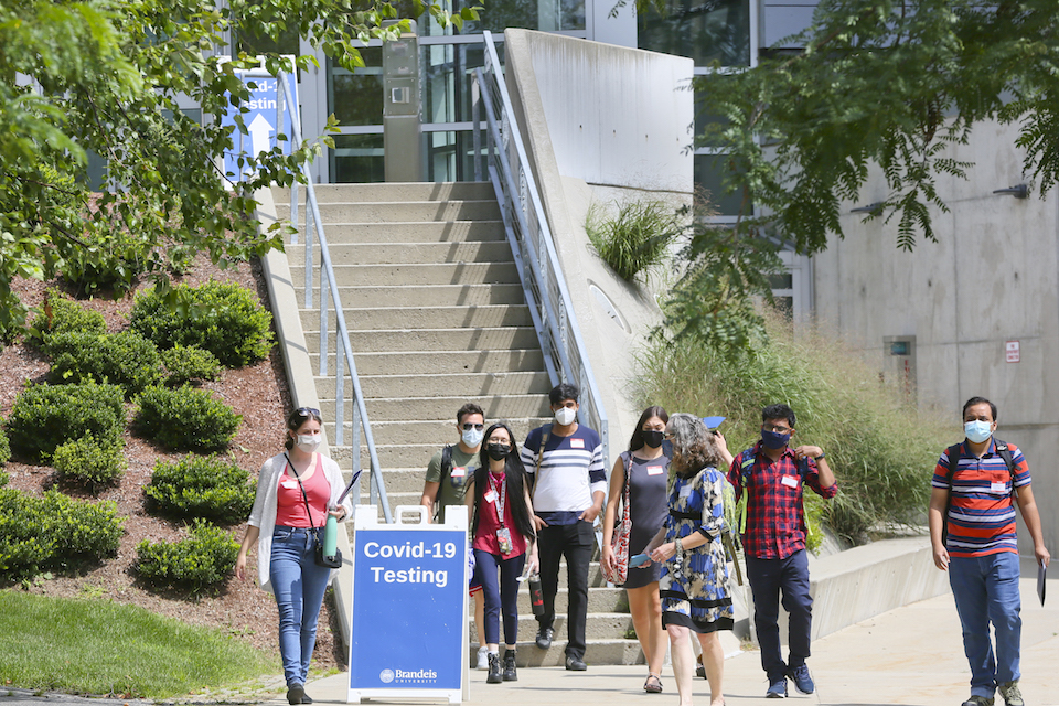 A group walking out of a COVID test site