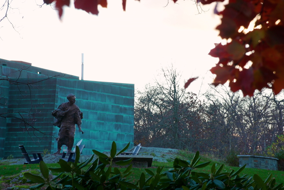 screenshot from video of Brandeis statue
