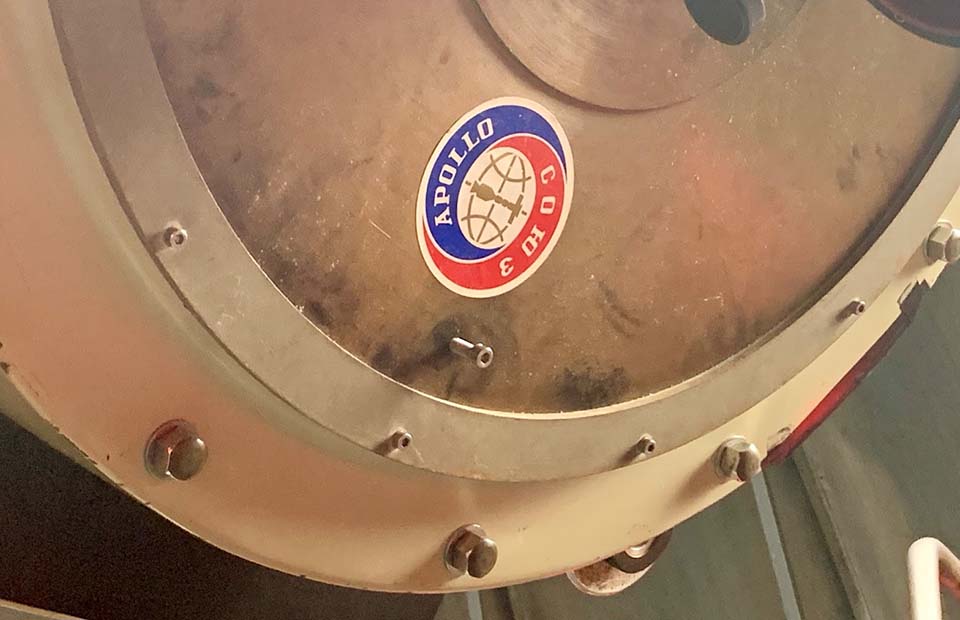 close-up of an Apollo-Soyuz sticker on a piece of equipment in the Brandeis observatory.