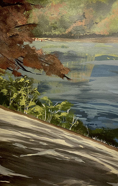 An oil painting of the banks of the Charles river by Kaleigh Sislen '23 