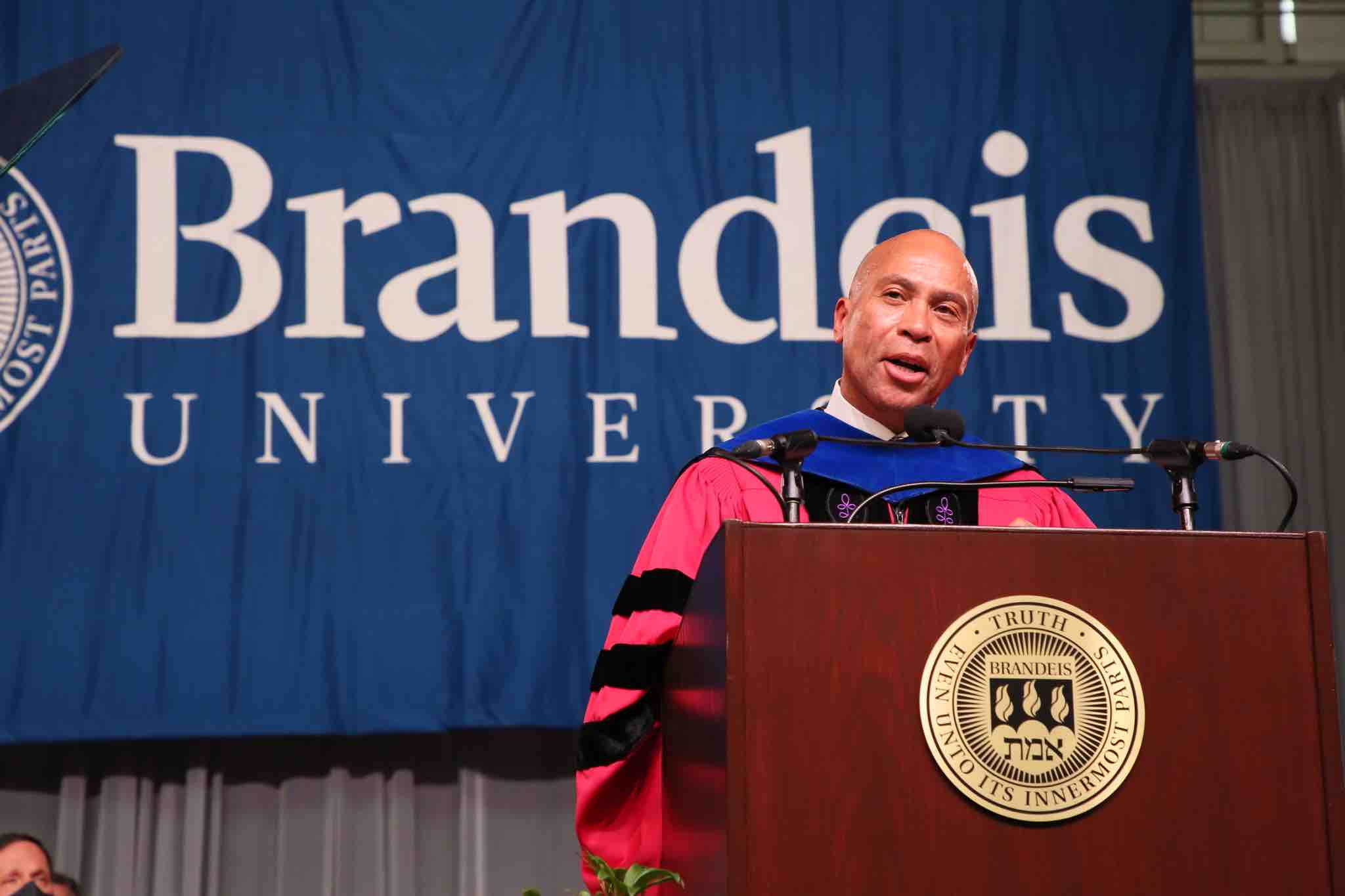Deval Patrick speaks to the audience at commencement 2022.