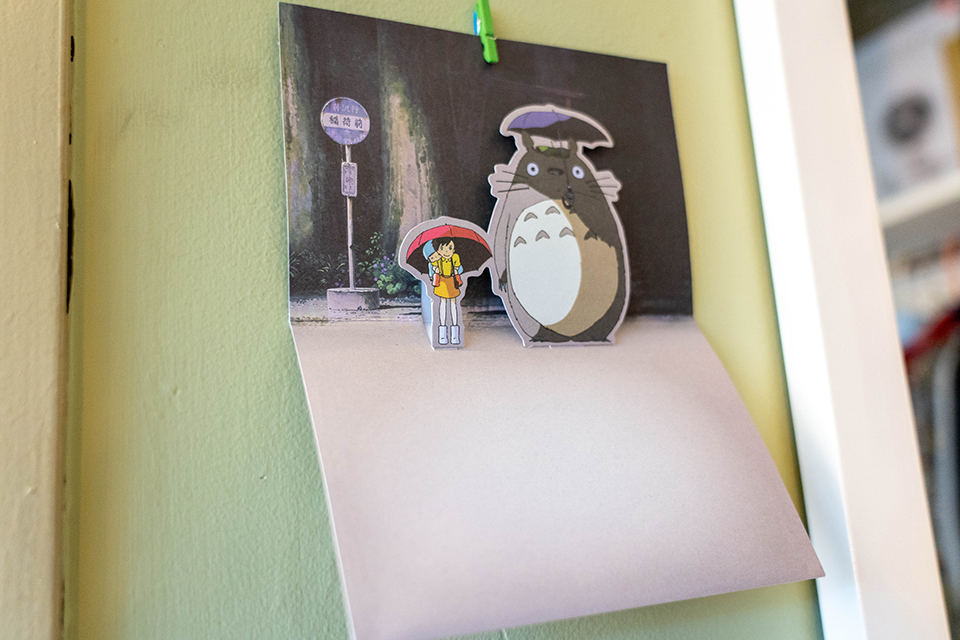 Totoro postcard on the wall. 