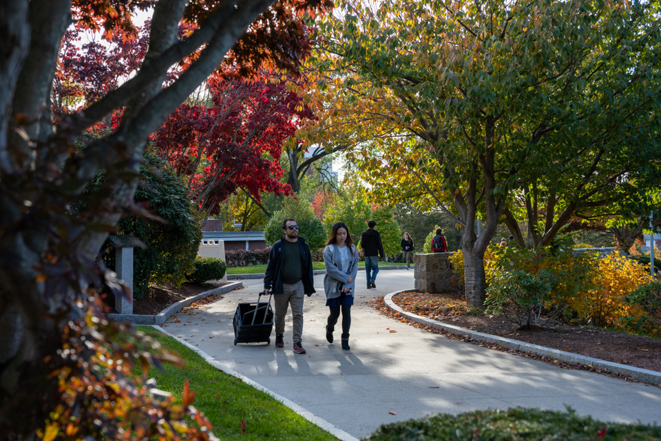 Campus walking path with fall colors