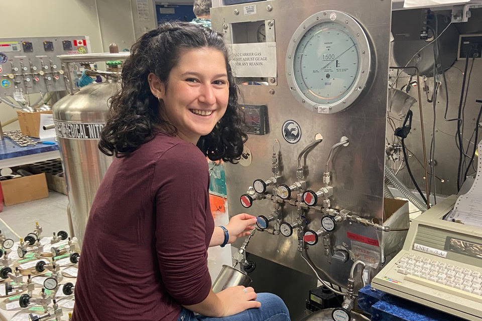 Maya measuring in the lab