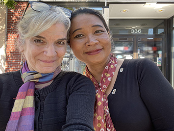 Toni Shapiro-Phim with Cambodian dancer and choreographer Charya Burt, when Ms. Burt visited Waltham in June, 2022.