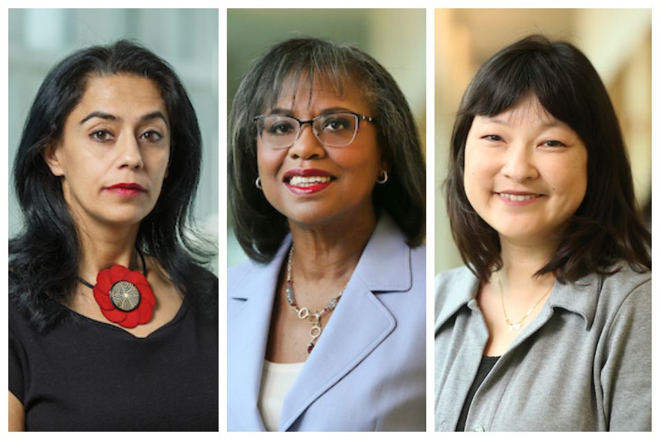 From left to right, headshots of professors Harleen Singh, Anita Hill and ChaeRan Freeze