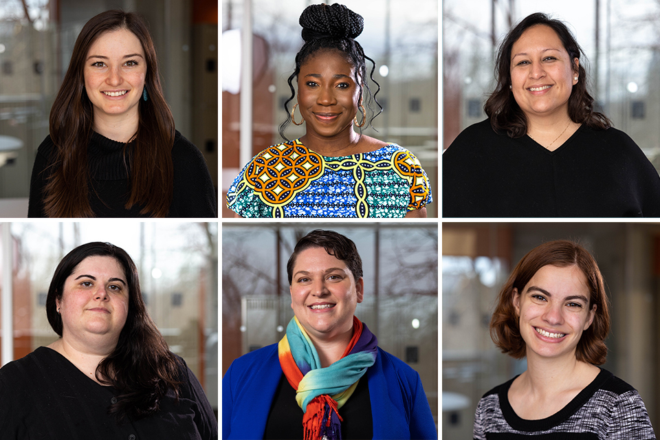 Six students from the Heller School pose for headshots