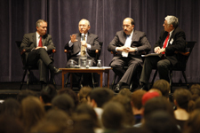 (L to R) Dan Terris, Richard Goldstone, Dore Gold and Ilan Troen during the forum's Q&A segment