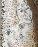 Black and white drawing of a woman's face 2 ways - very close and far away