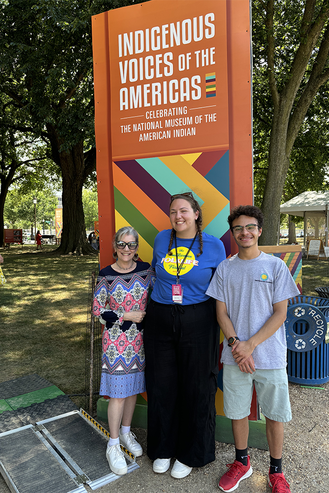 Toni Shapiro-Phim, Sophia Fedus, and Gustavo Nascimento (Smithsonian intern from Brazil and Brandeis University student '27), at the 2024 Smithsonian Folklife Festival.