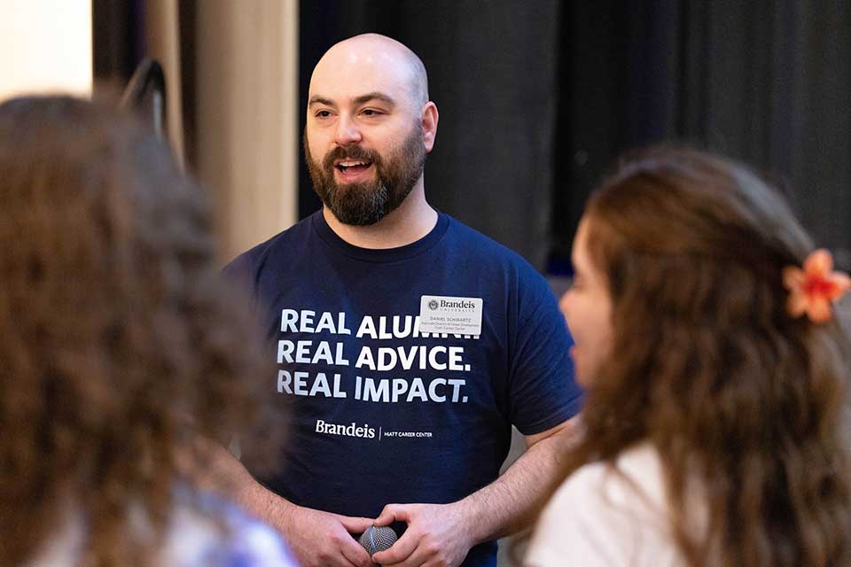 Career Development staff speaks with students during Orientation
