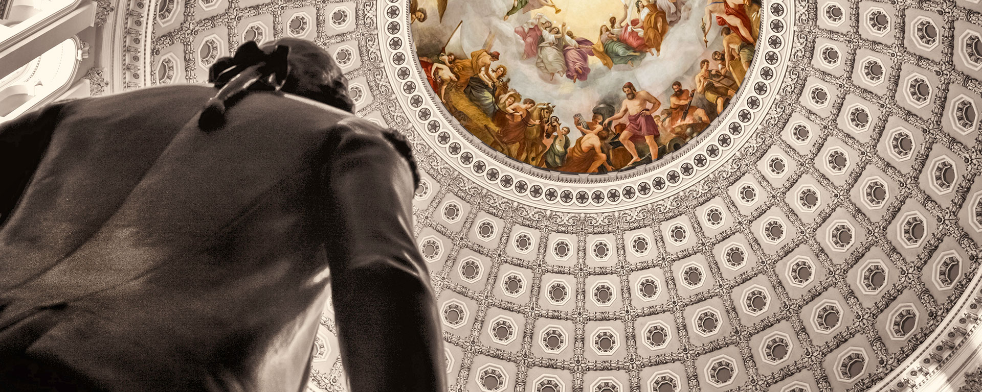 Rotunda viewed from behind the statue of George Washington in the US Capitol Rotunda