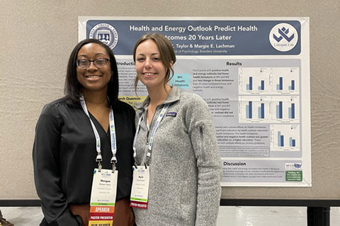 Lifespan Lab researchers in front of a lab poster.