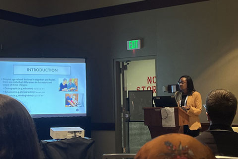 A research assistant giving a presentation